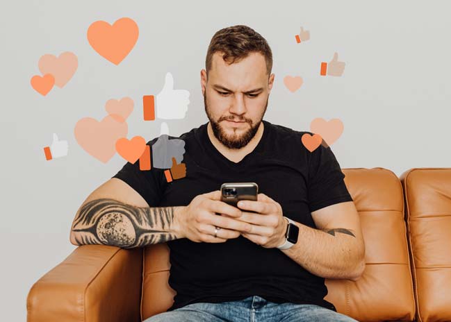 Image of man swiping on dating profiles